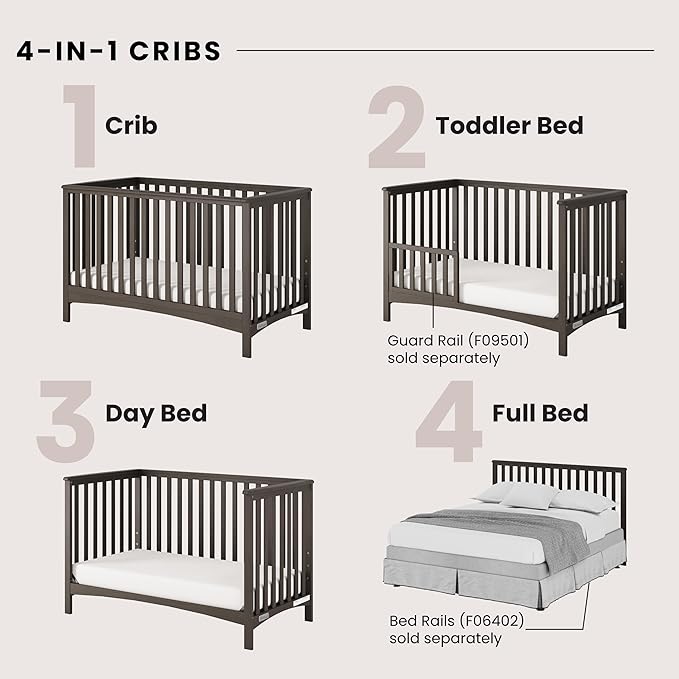 Child Craft London 4-in-1 Convertible Crib, Baby Crib Converts to Day Bed, Toddler Bed and Full-Size Bed, 3 Adjustable Mattress Positions, Non-Toxic, Baby Safe Finish (Dapper Gray)-CubbioJoy
