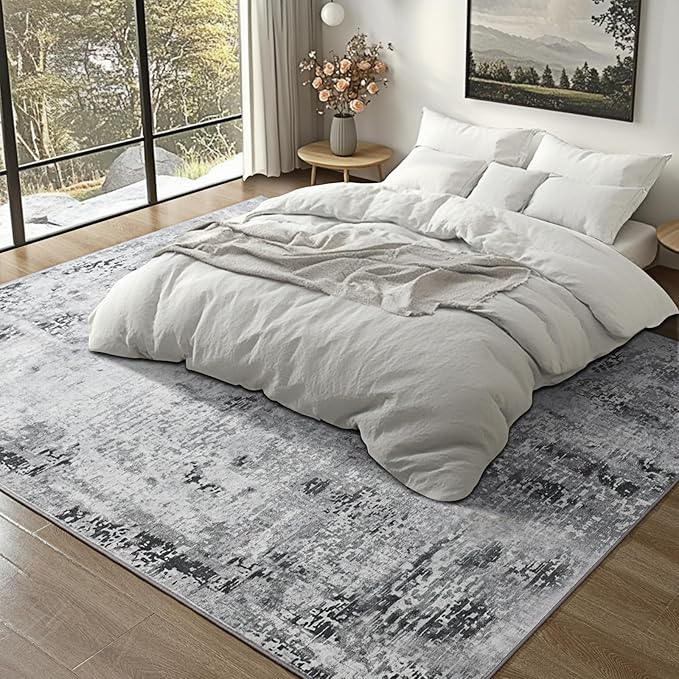 Kelarea Living Room Rug 5x7 Grey Rug Machine Washable Large Area Rugs, Non Slip Abstract Vintage Indoor Carpet for Bedroom, Nursery, Classroom, Dining Room, Home Office-CubbioJoy