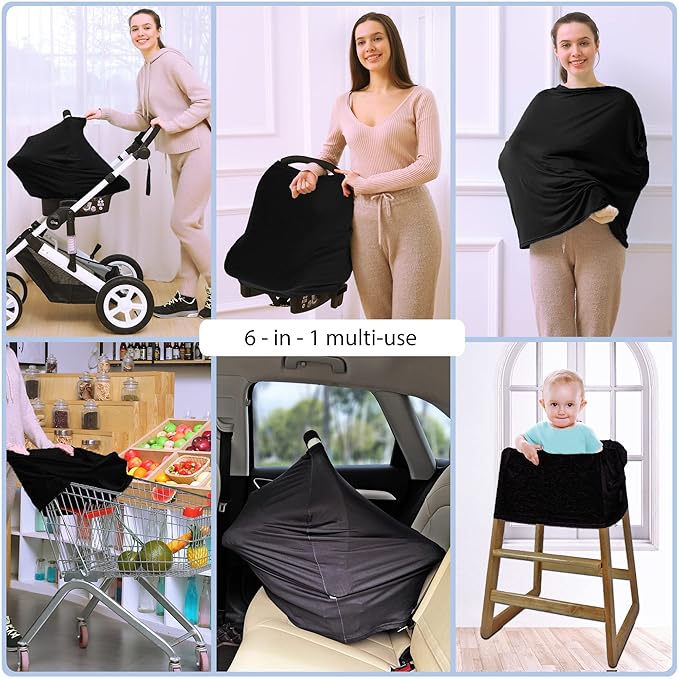 Car Seat Covers for Babies - Multi- use Nursing Carseat Canopy, Breastfeeding Covers, Baby Shower Gifts for Boys and Girls (Pure Black)-CubbioJoy