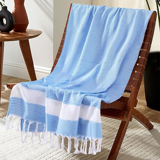 Blue Woven Throw Blanket Lightweight Large Soft Nautical Shark Lake House Kids Teen Boy Baby Nursery Decor Bedroom Bed Living Room Accessories Sofa Couch Chair Cover Decorative New Apartment Essential-CubbioJoy