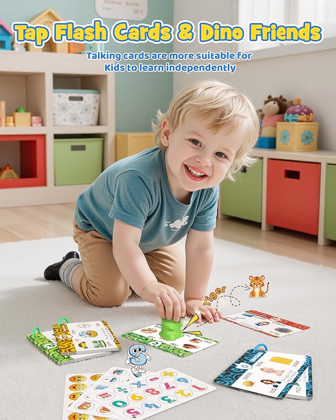 Dinosaur Talking Pen with Phonics Cards, Montessori Toys for Toddlers, Autism Sensory Interactive Toys, Educational Birthday ABC 123 Learning Set, 73PCS Flash Cards & 6 Stickers-CubbioJoy