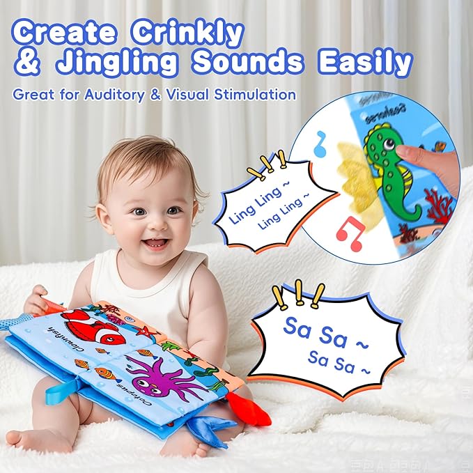 2PCS Baby Books 0-6 Months Tummy Time Infant Toys 0-3 Months High Contrast Baby Sensory Toys 3-6 6-12 Months Newborn Essentials Must Haves Crinkle Touch Feel Busy Soft Books for Babies Shower Gifts-CubbioJoy