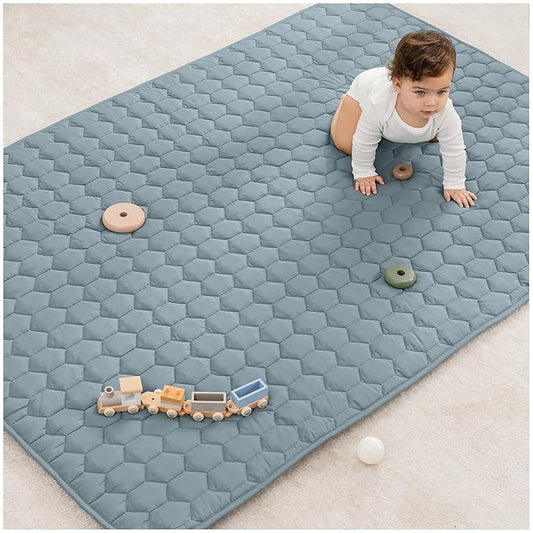 Comfy Cubs Rectangle Kids Play Mat - Medium 48 x 72 inches Soft Quilted Baby Floor Mat with Non-Slip Bottom - Plush Design for Toddlers Playtime and Relaxation - Comfortable and Durable - Pacific Blue-CubbioJoy