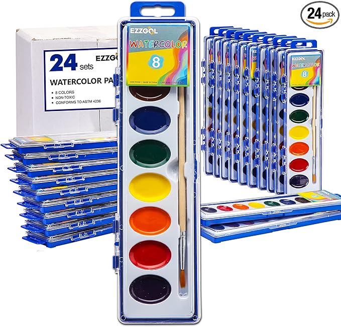 24 Count Watercolor Paints, 8 Colors, Washable, Non-Toxic, Perfect for Kids 3+-CubbioJoy