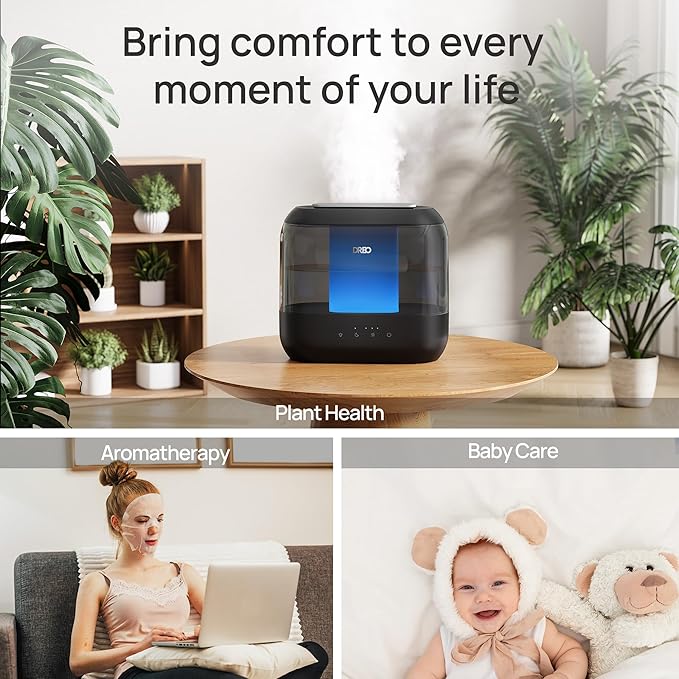 Dreo Top Fill 4L Humidifiers for Bedroom, 36H Runtime, 28 dB Quiet Cool Mist Supersized Air Humidifier for Large Room, Plants, Baby Nursery, Indoor, Night Light, Easy to Clean & Fill, Black-CubbioJoy