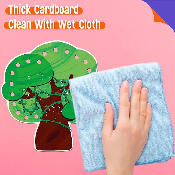 9 Pieces Lacing Cards, Double Sided Sewing Cards in 9 Jungle Animals with 9 Colorful Laces, Imagination Development Lacing Toys Games Educational and Learning Activity for Preschoolers, Kids-CubbioJoy