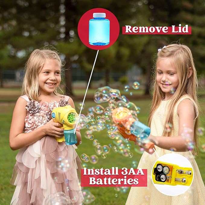 JOYIN 2 Bubble Guns with 2 Refill Solution (10 oz Total), Bubbles Maker, Blower for Kids, Toddlers, Outdoors Activity, Birthday Gift, Easter Basket Stuffers (Yellow+Orange)-CubbioJoy