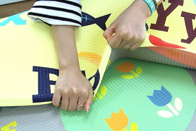Baby Care Play Mat (Large, Playful - Letters and Numbers) 82'' x 55'' Original One-Piece Reversible Rollable Waterproof Play Mat for Infants, Babies, Toddler, and Kids-CubbioJoy