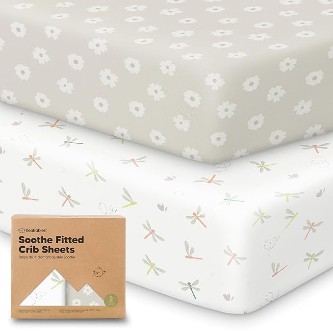 KeaBabies 2-Pack Organic Crib Sheets for Boys, Girls - 52x28 Fitted Crib Mattress Sheet Neutral, Breathable Jersey Cotton Cover for Baby Bed, Toddler Mattress, Soft & Cute Prints (Meadow)-CubbioJoy