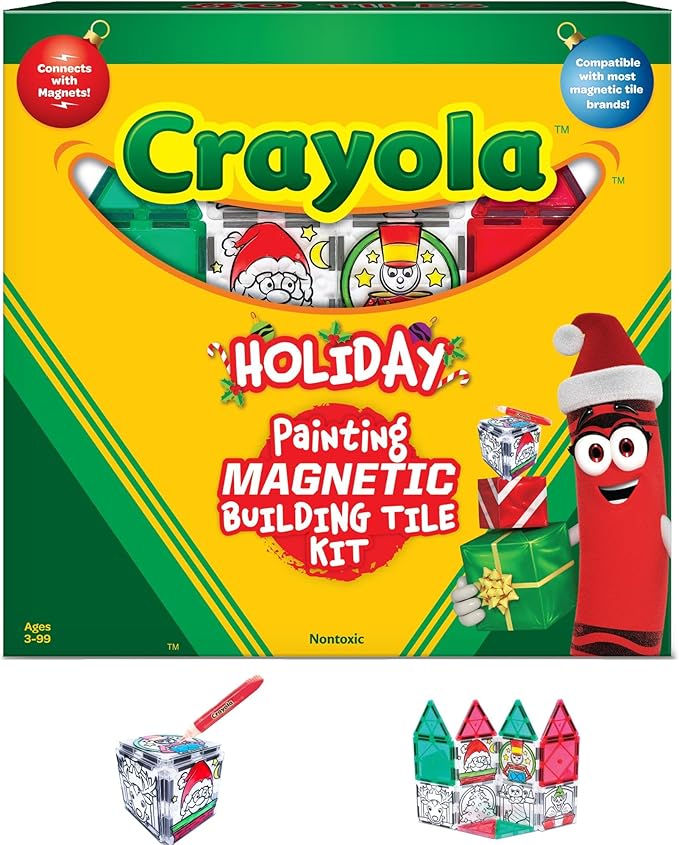 CreateOn Crayola PaintOn Holiday Magnetic Tiles, Magnetic Kids’ Building Toys, STEM Learning Travel Toys for Boys and Girls, 18-Piece Set-CubbioJoy