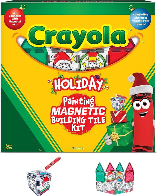 CreateOn Crayola PaintOn Holiday Magnetic Tiles, Magnetic Kids’ Building Toys, STEM Learning Travel Toys for Boys and Girls, 18-Piece Set-CubbioJoy