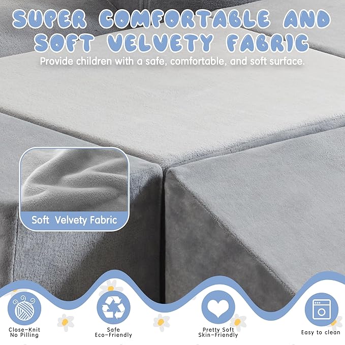 jela Foam Blocks 6Pcs Soft Play Equipment Soft Velvet, Toddler Climbing Toys Indoor Soft Play Climbing for Toddlers, Lightweight Climbing Blocks for Babies, Kids, Climb and Crawl Foam Playset-CubbioJoy