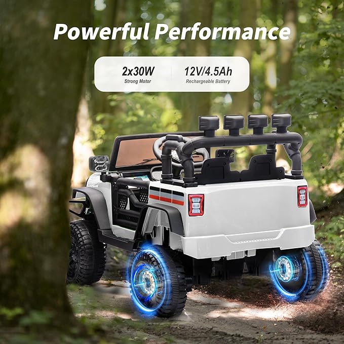 12V Kids Ride on Car Truck, Kids Electric Vehicles Car Ride on Toy for Toddlers 3-5 with Remote Control - White-CubbioJoy