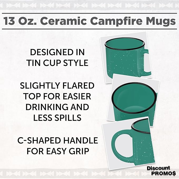 DISCOUNT PROMOS Ceramic Campfire Coffee Mugs 13 oz. Set of 10, Bulk Pack - Perfect for Tea, Espresso, Cappuccino, Hot Cocoa - Mint-CubbioJoy