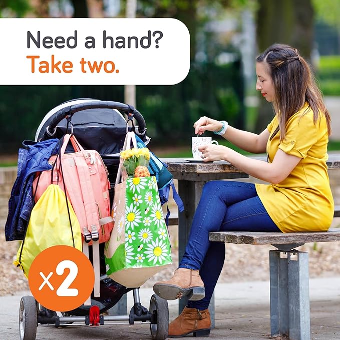 Baby Uma Stroller Hooks for Bags (2 Pack) - Universal Stroller Clips and Hooks, Non-Slip with One-Hand Opening, 11 lb Weight Capacity, Baby Travel Essential-CubbioJoy