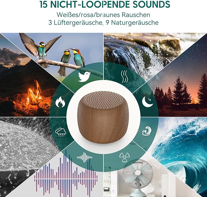 Babelio White Noise Sound Machine for Adults Kids Baby, Mini, 15 Non-looping Sounds, Timer, Memory Function, Easy to Pocket and Travel Wood Grain-CubbioJoy