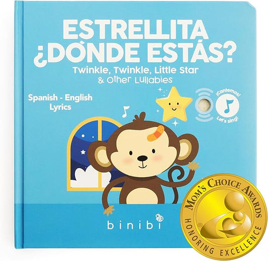Binibi Spanish Musical Book for Toddlers 1-3 Estrellita ¿Dónde Estás? & Other Nursery Rhymes | Spanish Learning for Kids | Bilingual Children's Sound Book | Libro en español para bebés-CubbioJoy