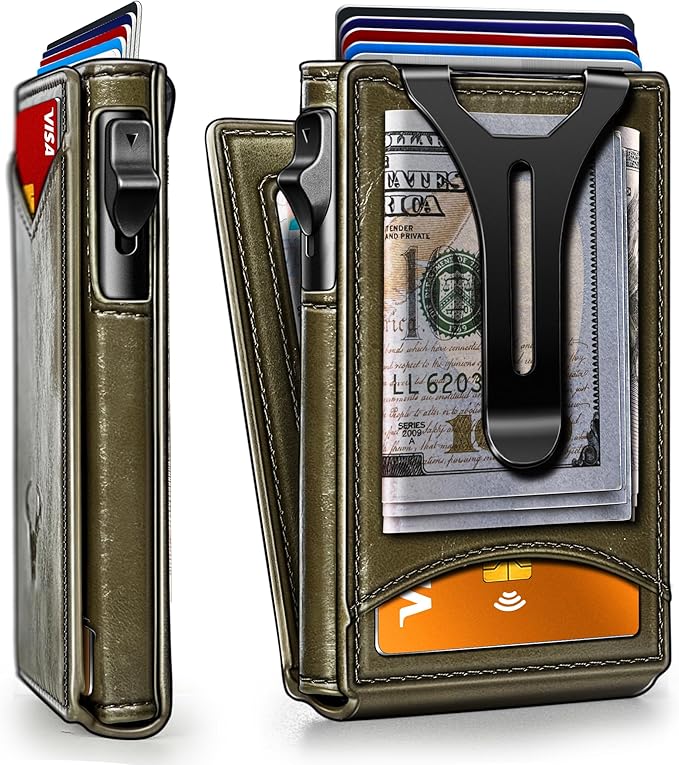 BULLIANT Men Wallet,Money Clip Wallet Slim For Gift Men 9Cards-Metal Credit Card Case in Magnetic Leather Flip-CubbioJoy