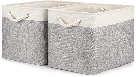 Bidtakay Storage Baskets for Organizing Large Storage Bins for Shelves 2 Pack 16x12 in Fabric Baskets for Blanket Nursery Toy Storage Collapsible Organizer Bins Closet Organizers Storage-Grey&White-CubbioJoy