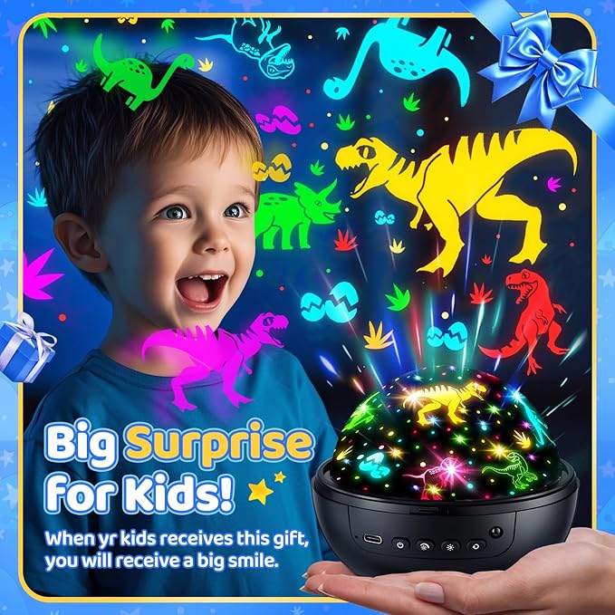 COOLNIGHT Night Light for Kids, 93 Lighting+3 Films Kids Night Light Projector, Remote+Dimmable Star Projector, 360°Slient Glow in The Dark Stars for Ceiling, Gift for 3-8-CubbioJoy