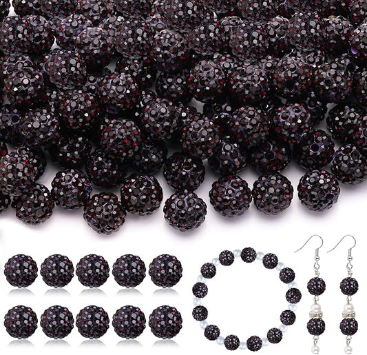 200pcs 10mm Rhinestone Beads for Jewelry Making, Dark Purple Shiny Round Disco Ball Beads Bulk, Sparkle Crystal Clay Christmas for Bracelet Baseball Necklace Earring Crafting and DIY-CubbioJoy