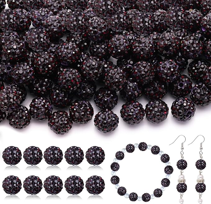 160pcs 10mm Rhinestone Beads for Jewelry Making, Dark Purple Shiny Round Disco Ball Beads Bulk, Sparkle Crystal Clay Christmas for Bracelet Baseball Necklace Earring Crafting and DIY-CubbioJoy