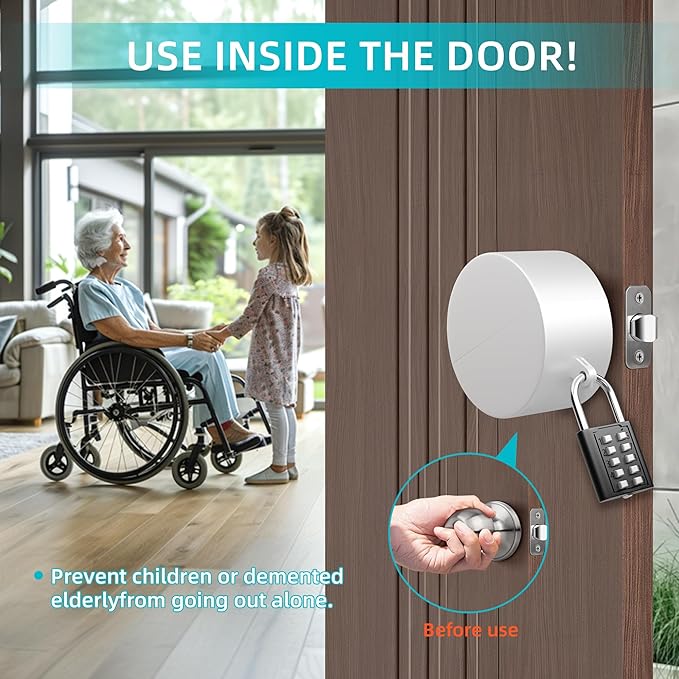 2 Pack Door Knob Lockout Device, Door Knob Cover Lock, Child Proof Door Knob Covers with Combination Padlock, Door Handle Lock for Dementia Elderly Safety, Temporary Door Lock -White-CubbioJoy