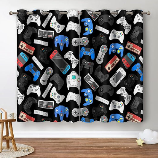 Jekeno Gamer Gaming Blackout Curtains for Kids Boys Teens Bedroom Colorful Video Game Game Controller Gamepad Decor for Home Living Room Darkening Grommet Window Drapes 2 Panel Set, 42"x63"-CubbioJoy