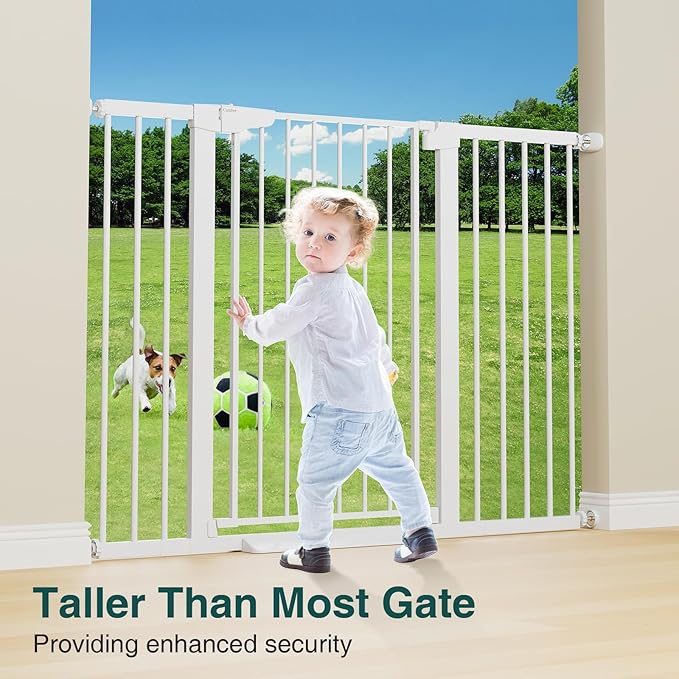 Cumbor 36" Extra Tall Baby Gate for Stairs, 29.7-54.2" Extra Wide Dog Gate for Doorways Hallways, Pressure Mounted Child Gate for Wide Opening, Auto Close Personal Safety for Babies and Pets, White-CubbioJoy