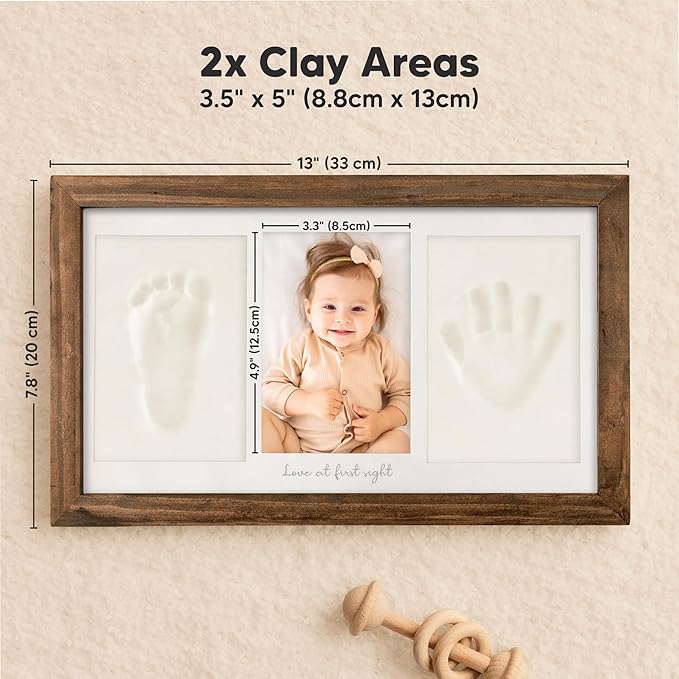 Baby Hand and Footprint Kit - Clay Handprint Keepsake Frame, Newborn Nursery Picture Frame, Personalized New Mom Gifts for Baby Shower & Registry (Medium Oak)-CubbioJoy
