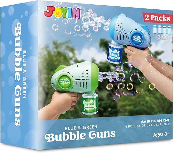 JOYIN 2 Kids Bubble Guns with 4 Bottles Solution, Automatic Bubble Machine Gun with 8 Holes for Kids, Adults, Summer Toys, Easter Basket Stuffers, Birthday Gift, Party Favors-CubbioJoy