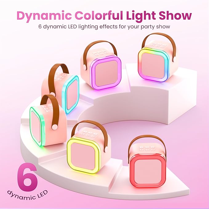 Karaoke Machine for Kids Adults, Portable Bluetooth Mini Karaoke Microphone Singing Speaker with 2 Mic and Light,Toys for All Smartphones,Birthday, Family,Home Party (Pink)-CubbioJoy