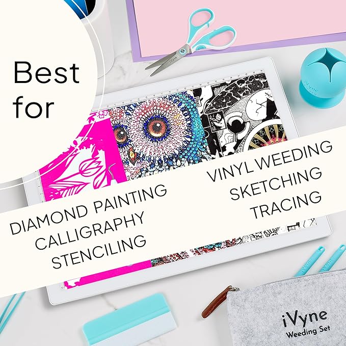 iVyne Rechargeable A4 Light Pad for Tracing & Weeding - LED Light Board for Weeding Vinyl - for Cricut Vinyl Weeding Tools - Ultra-Thin & Portable - Perfect for Artists & Crafters - White-CubbioJoy
