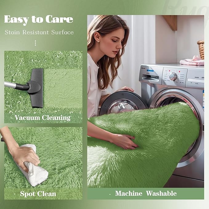 5x8 Area Rug for Living Room: Fluffy Shag Soft Washable Rugs Fuzzy Plush Indoor Carpet for Bedroom Nursery Playroom Dorm Kids Girls Boys Room (Sage Green, 5'x8')-CubbioJoy