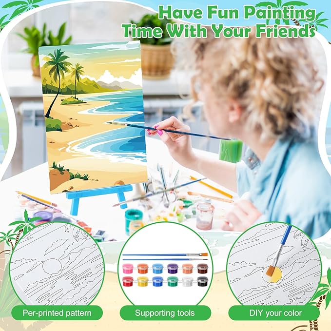 Blosssound 10 Set Pre Printed Canvas Pre Drawn Canvas Painting with Easel Kits 5" x 7" Outline Painting Panels for Beginners, DIY Craft Project, Party Favor, Home Decors(Hawaii)-CubbioJoy