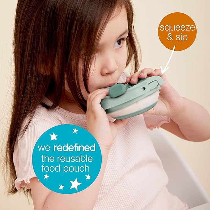 b.box Fill + Feed (Peony) | Reusable Baby Food Pouch | For Babies & Toddlers 4m+ | Silicone/Nylon Pouch, BPA-Free Lid | Dishwasher & Microwave Safe | 110mL (3.7oz, ½ Cup) Capacity-CubbioJoy