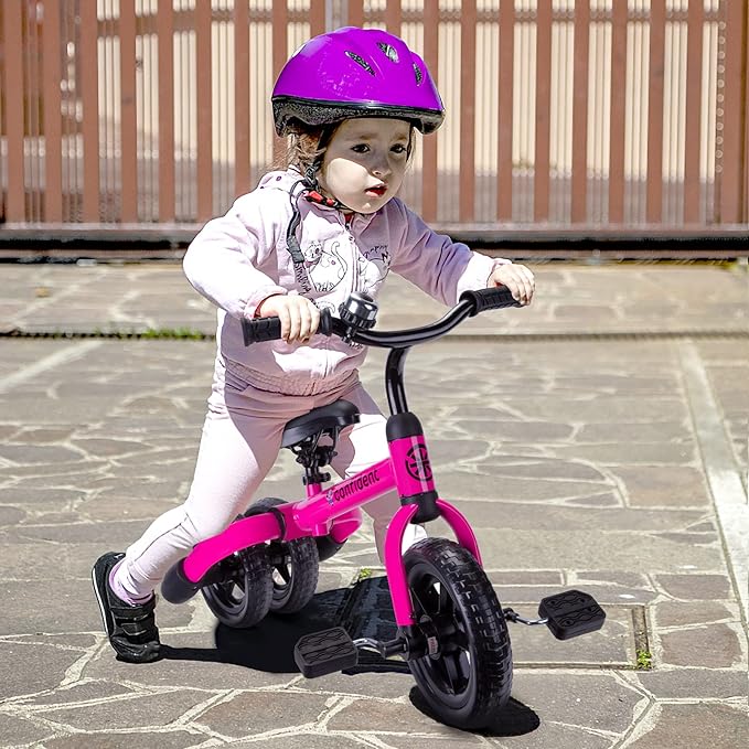 Ancaixin 3 in 1 Toddler Tricycles for 2-5 Years Old Girls and Boys with Adjustable Seat Detachable Pedal and Bell | Foldable Baby Balance Bike Riding Toys | Kids Birthday Christmas New Year Gift Pink-CubbioJoy