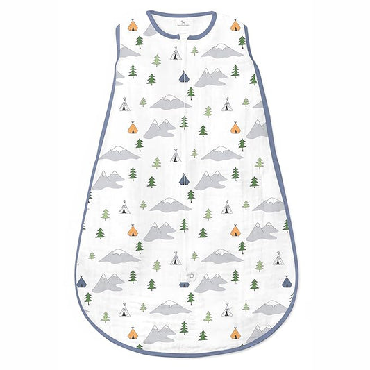 Amazing Baby Cotton Muslin Sleeping Sack, For Baby Boy or Girl, Wearable Blanket with 2-way Zipper, Outdoor Adventure, Denim, Small (0-6 Month)-CubbioJoy