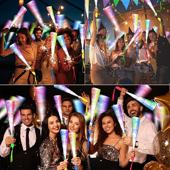 38 PCS Halloween Glow Sticks Bulk, Glow Fiber Optic Sticks, LED Light Wands, Glow in The Dark Party Supplies, Fiber Optic Wands for Weddings, Flashing LED Party Favors, Colorful Light Sticks-CubbioJoy