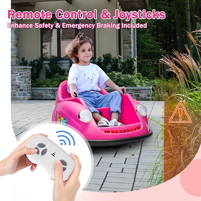 12V Bumper Car for Toddlers, Electric Toy Ride on Battery Car with Kids W/Parent Remote Control, 2-Speed, 360 Degree Spin, Music & LED Lights for Kids, Pink-CubbioJoy