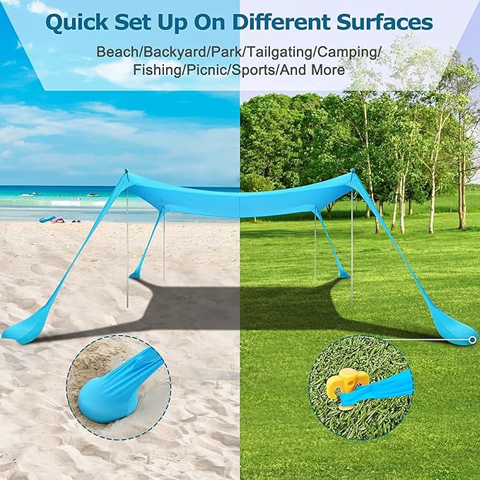 COMMOUDS Beach Tent Sun Shelter - UPF50+ Pop Up Beach Canopy with Sandbags & Sand Shovel & Windproof Poles, Portable Sun Shade for Beach, Camping, Picnics, Backyard-CubbioJoy
