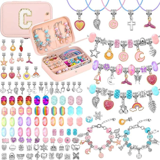 140 PCS Charm Bracelet Making Kit for Girls Age 8-12 Charm Beads for Kids Jewelry Making DIY Bracelet Craft Kit for Girls Valentine Christmas Birthday Gifts with Portable Bracelet Box-CubbioJoy