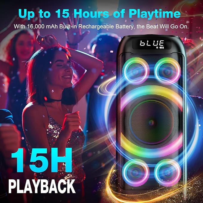 Bluetooth Speaker, 160W Peak Powerful Loud Stereo Sound Deep Bass Wireless Boombox Portable Large Party Speakers with Subwoofer TWS Pairing Dynamic LED Light for Outdoor Camping Backyard Events-CubbioJoy