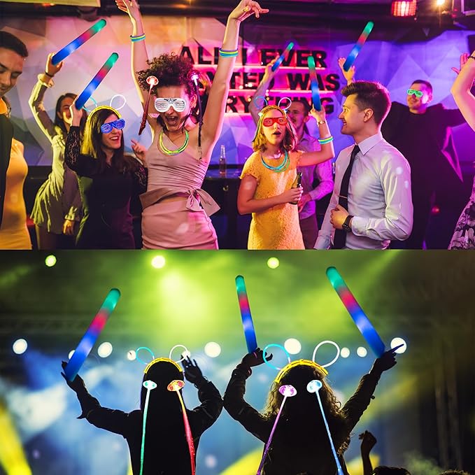 272 PCs Glow Party Supplies, 24 Foam Glow Sticks, 24 LED Glasses and 200 Glow Sticks ＆ Bracelets, 12 Glow sticks headband 12 Fiber Optic Hair Light，Glow Neon Party Favors for Wedding, Concert, Raves-CubbioJoy