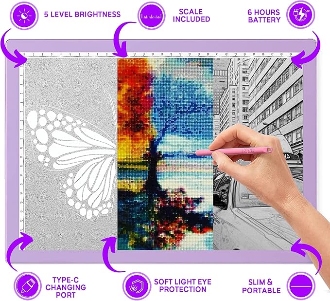 iVyne Rechargeable A4 Light Pad for Tracing & Weeding - LED Light Board for Weeding Vinyl - for Cricut Vinyl Weeding Tools - Ultra-Thin & Portable - Perfect for Artists & Crafters - Purple-CubbioJoy