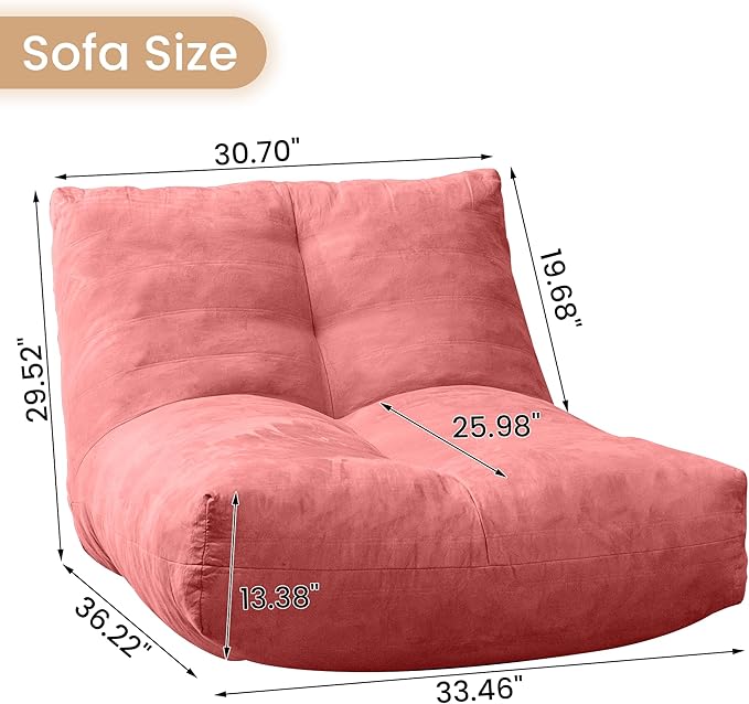 Bean Bag Chair Lazy Bean Bag Sofa, Floor Beanbag Chairs with Stuffed High-Density Foam, Memory Foam Bean Bag Sofa for Living Room, Bedroom and Office-CubbioJoy