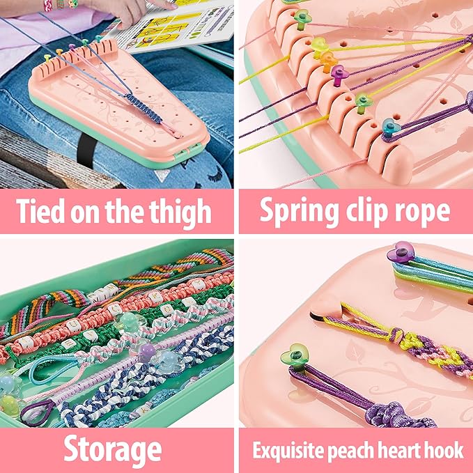 Chilpals Friendship Bracelet Making Kit for Girls,Arts and Crafts for Kids Ages 8-12,Birthday Gifts Ideas for Girl 7 8 9 10 11 Year Old - 2 in 1 Bracelets String Maker Toys Set (Pink)-CubbioJoy