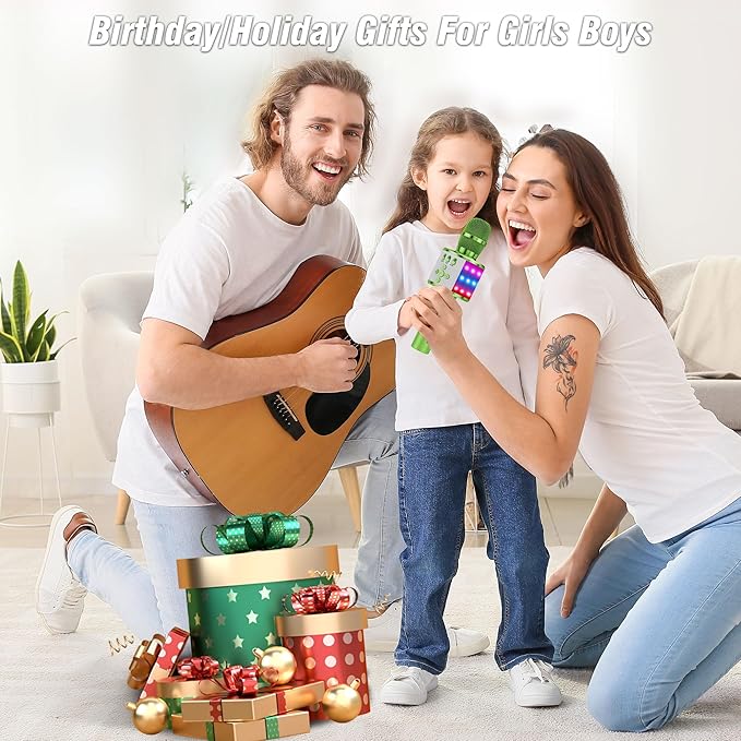 BONAOK Karaoke Microphone for Kids & Adults - Bluetooth Microphones Singing Mic with Disco Lights, Echo Effect, Built-in Speaker Portable Karaoke Player for Party Travel Gifts Q78(Green)-CubbioJoy