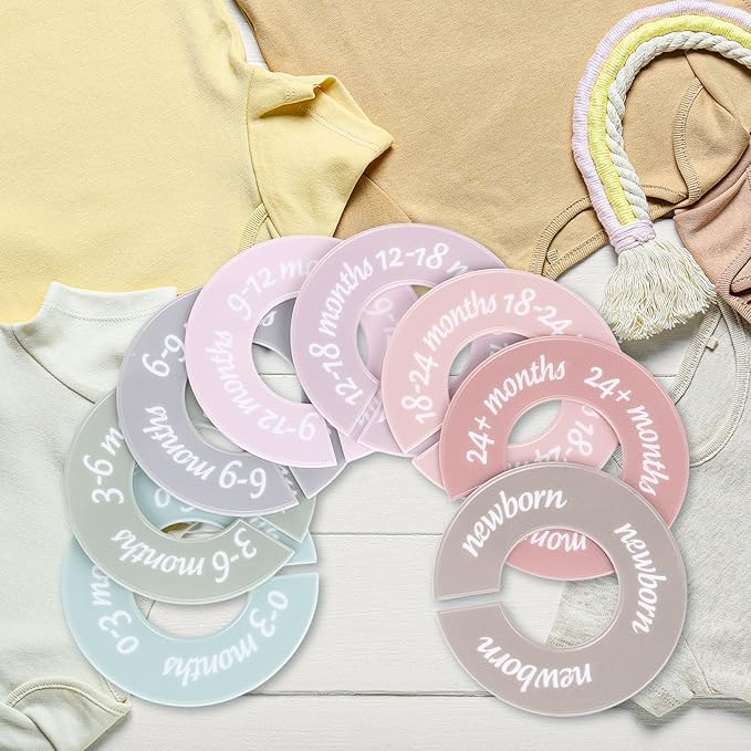 8 Pcs Baby Closet Dividers Unisex Baby Clothes Organizers Clear Labels for Nursery Closet Organizer & Decor Nursery Fits Most Rods (Retro,Bright Color)-CubbioJoy