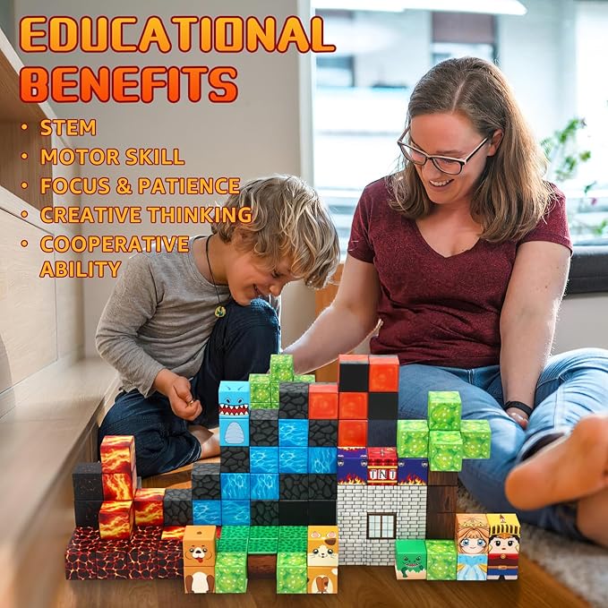 Dinosaur Magnetic Blocks,Dino Volcano World Magnet Building Toys, Sensory Montessori Toys for STEM Learning, Toddler Gift for Boys & Girls Age 3-4 4-5 6-8-CubbioJoy